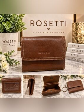 Rosetti Brown Faux Leather Key Ring Wallet Card Holder Coin Purse
